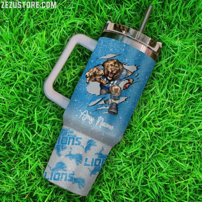 Personalized Lions Fan Tumbler with Handle & Straw - Custom Name Gift - Image 3