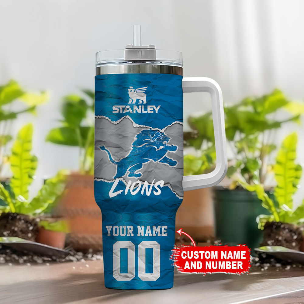 Customizable Lions Tumbler with Handle - Personalized Name & Number - Image 2
