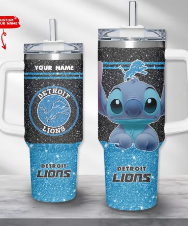 Custom Detroit Lions Tumbler with Handle - Personalized Stitch Design