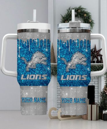 Personalized Lions Glitter Tumbler with Handle - Custom Name Gift
