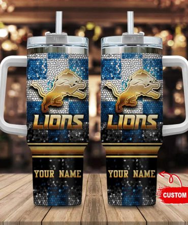 Custom Lions Tumbler with Handle - Personalized Name, Durable & Stylish