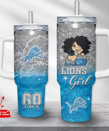 Custom Glitter Lions Girl Tumbler - Personalized Name