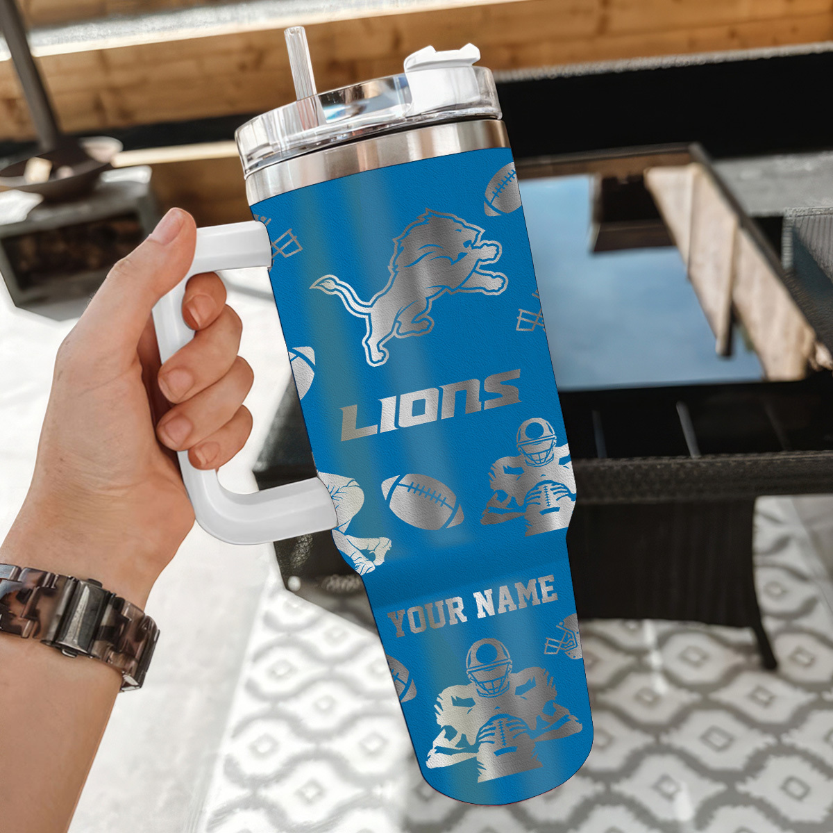Personalized Lions Tumbler - Custom Name Sports Fan Gift - Image 2