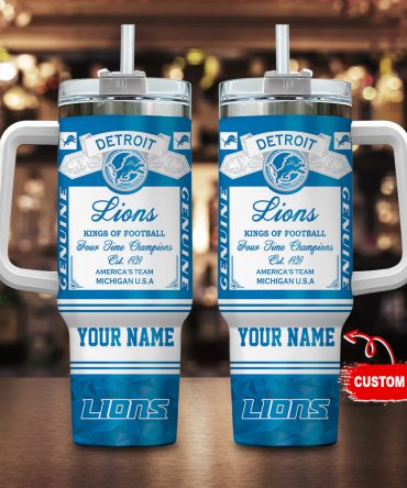 Personalized Detroit Lions Insulated Tumbler with Handle - Custom Name