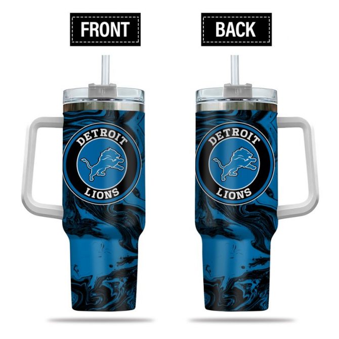 Detroit Lions Stainless Steel Tumbler with Handle & Straw - 40oz
