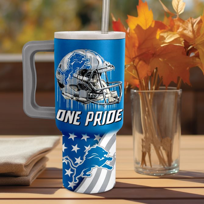 Detroit Lions Tumbler - One Pride Sports Fan Travel Mug with Handle - Image 3
