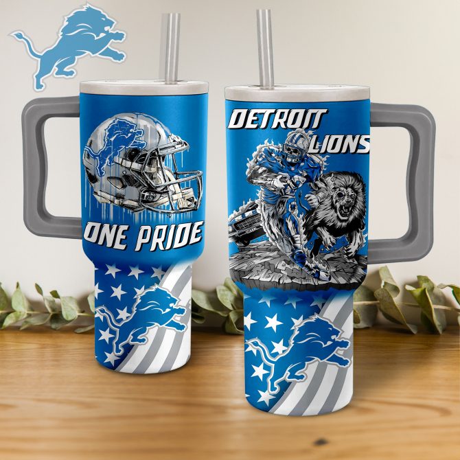 Detroit Lions Tumbler - One Pride Sports Fan Travel Mug with Handle