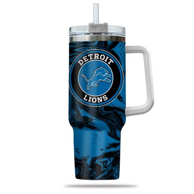 Detroit Lions Stainless Steel Tumbler with Handle & Straw - 40oz - Image 2