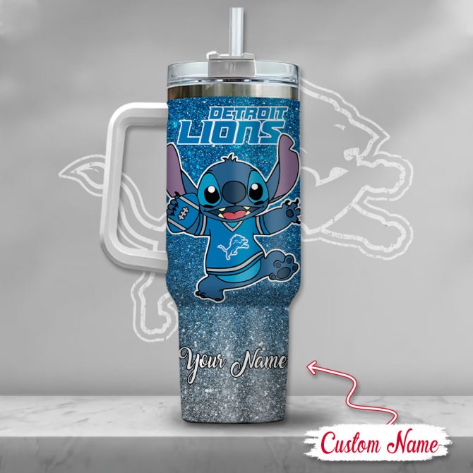 Custom Name Detroit Lions Glitter Tumbler with Straw - Cute Cartoon Design - Image 3