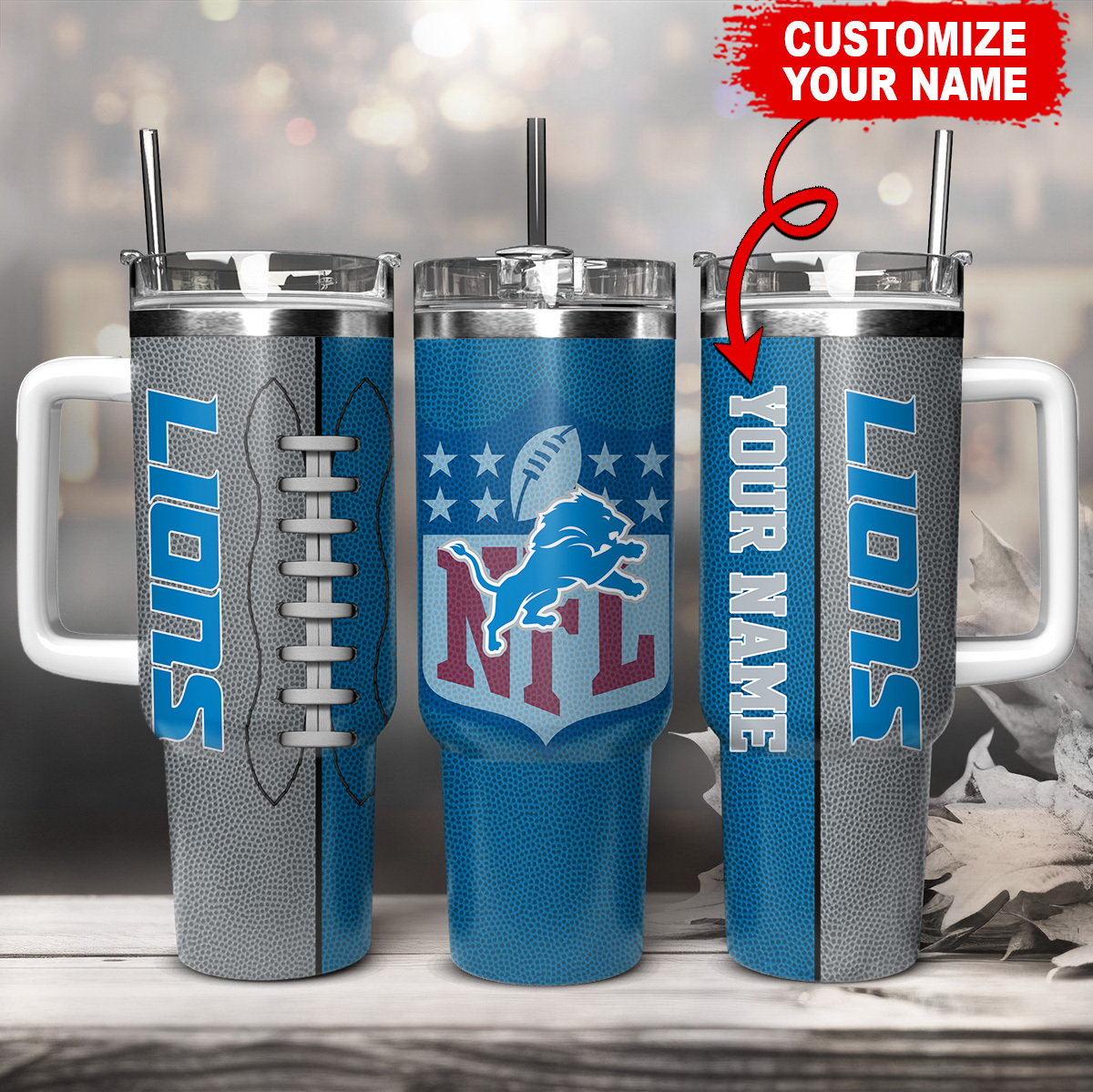 Custom NFL Team Tumbler with Handle - Personalized Gift for Football Fans