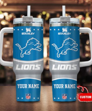 Custom NFL Lions Tumbler with Handle - Personalized Stanley Cup for Fans