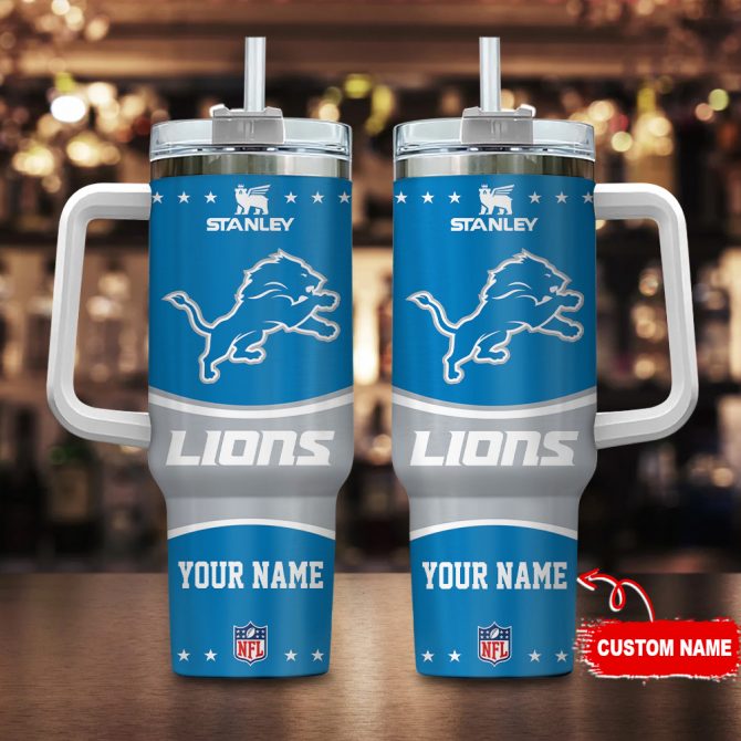 Custom NFL Lions Tumbler with Handle - Personalized Stanley Cup for Fans