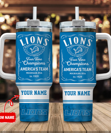 Personalized Lions Champions Travel Mug - Custom Name Engraved, Perfect Gift for Fans