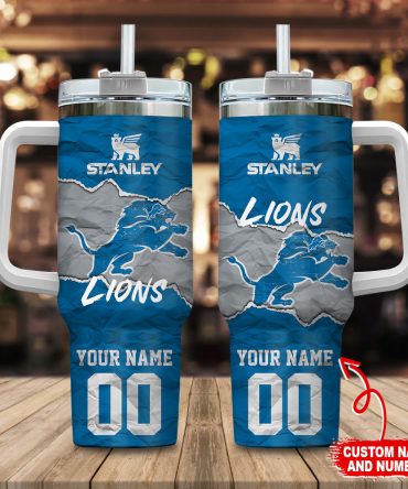 Customizable Lions Tumbler with Handle - Personalized Name & Number