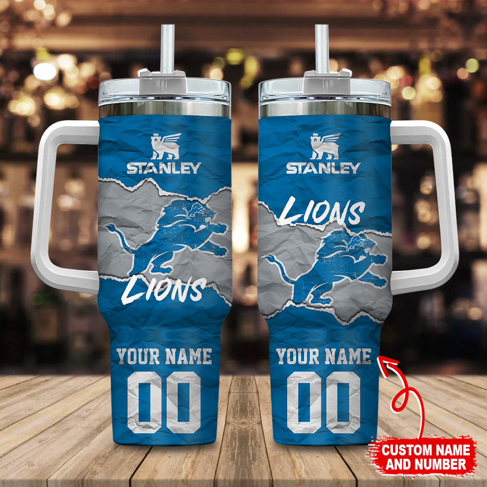 Customizable Lions Tumbler with Handle - Personalized Name & Number