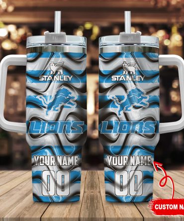 Custom Name Detroit Lions Tumbler with Handle - Personalized Gift Mug