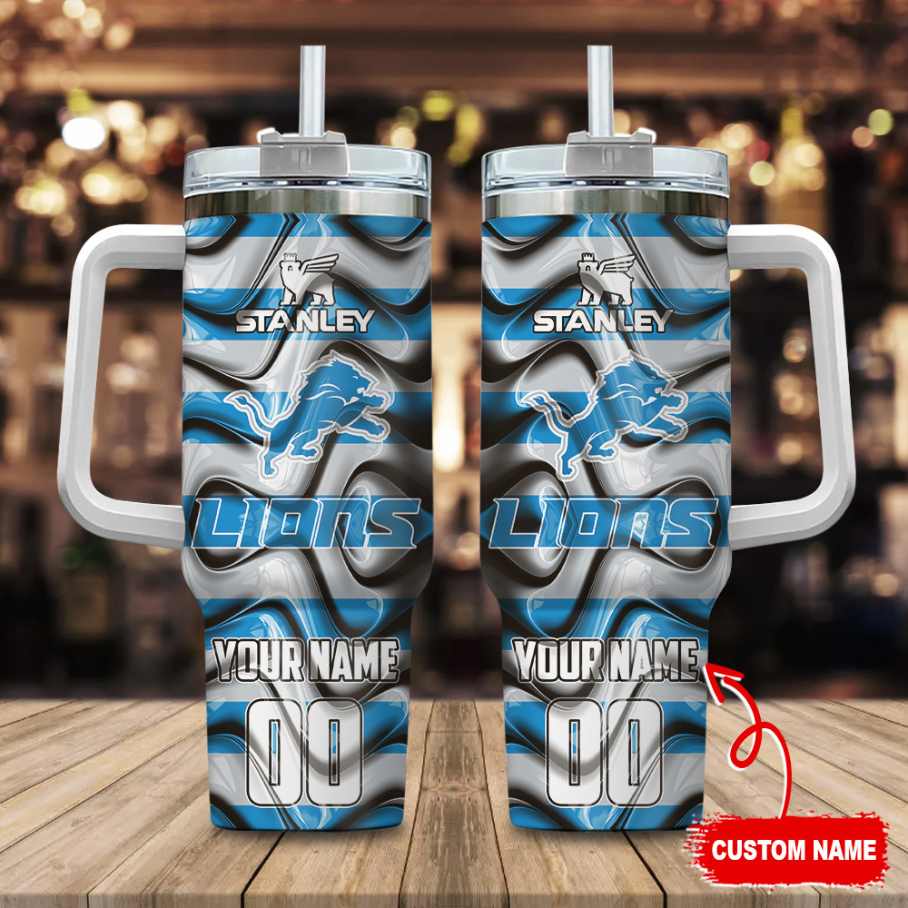 Custom Name Detroit Lions Tumbler with Handle - Personalized Gift Mug