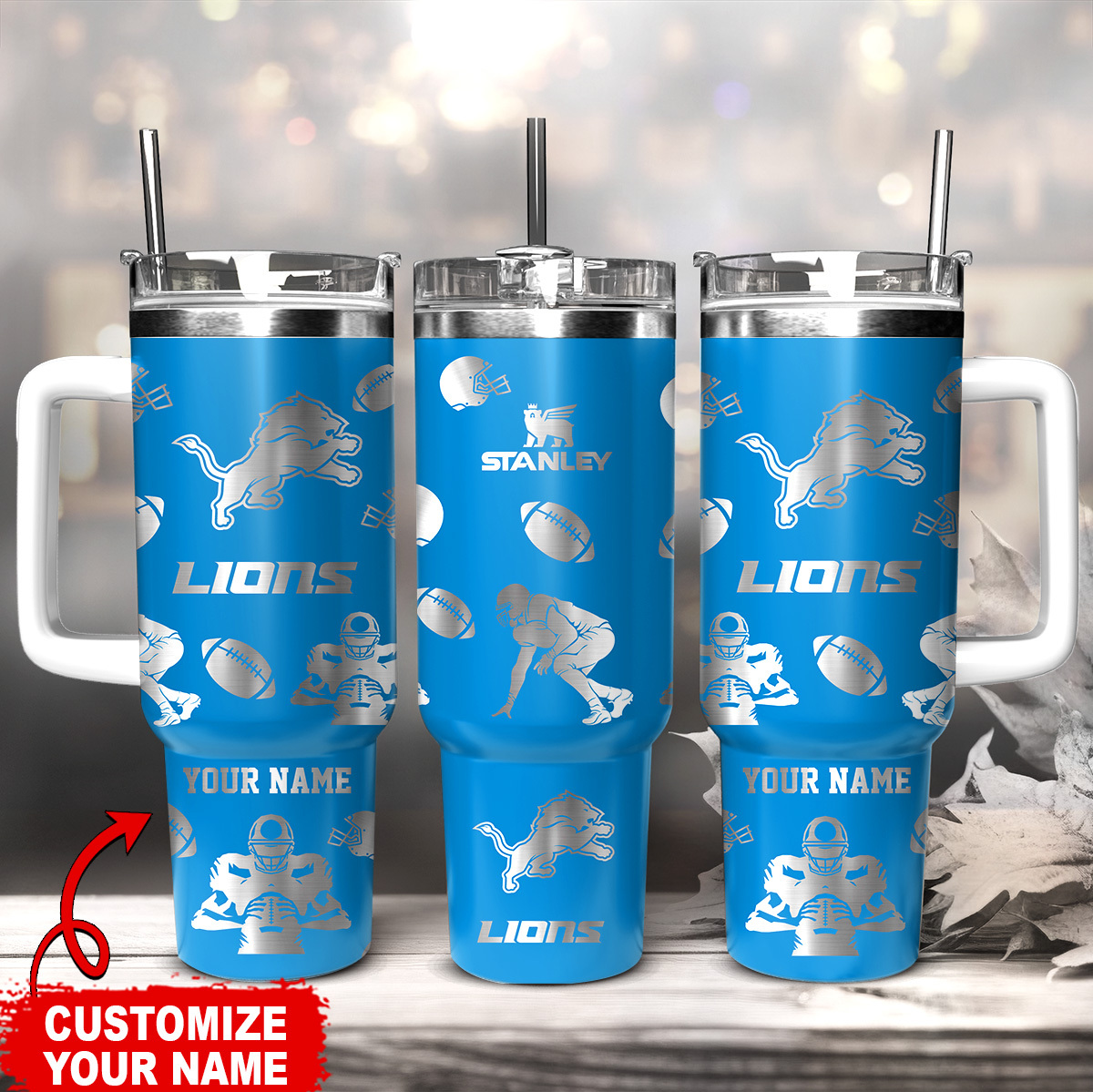 Personalized Lions Tumbler - Custom Name Sports Fan Gift