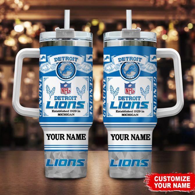 Personalized Detroit Lions Tumbler with Handle - Custom NFL Fan Gift