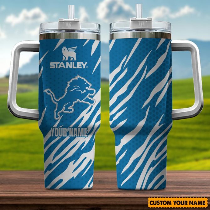 Customizable Blue Lion Stainless Steel Tumbler with Handle and Straw - Personalize Now!