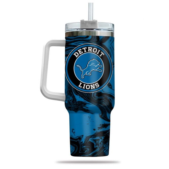 Detroit Lions Stainless Steel Tumbler with Handle & Straw - 40oz - Image 3