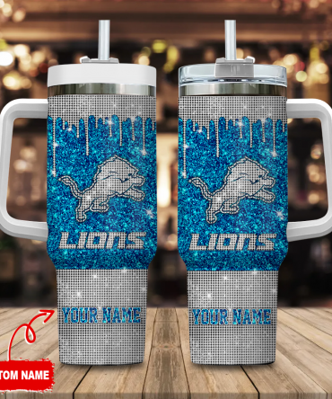 Custom Glitter Lions Tumbler with Handle - Personalized Name Gift