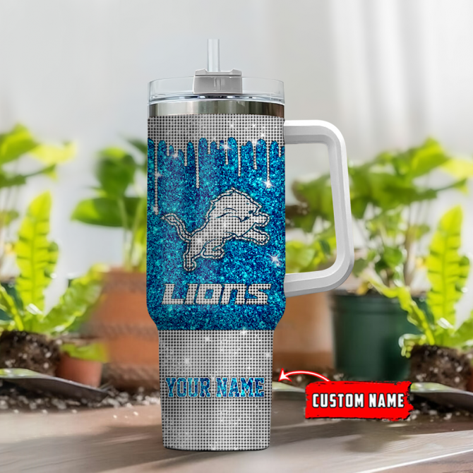Custom Glitter Lions Tumbler with Handle - Personalized Name Gift - Image 2