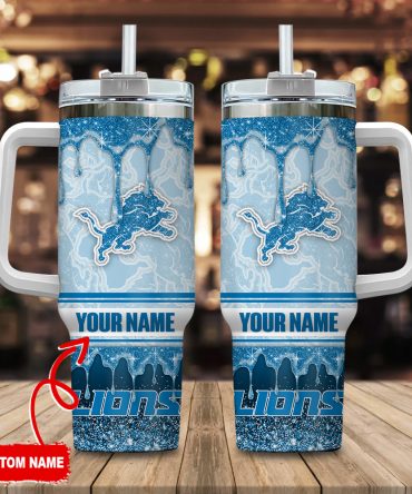 Custom Name Lion Insulated Tumbler with Handle & Straw - Personalized Gift