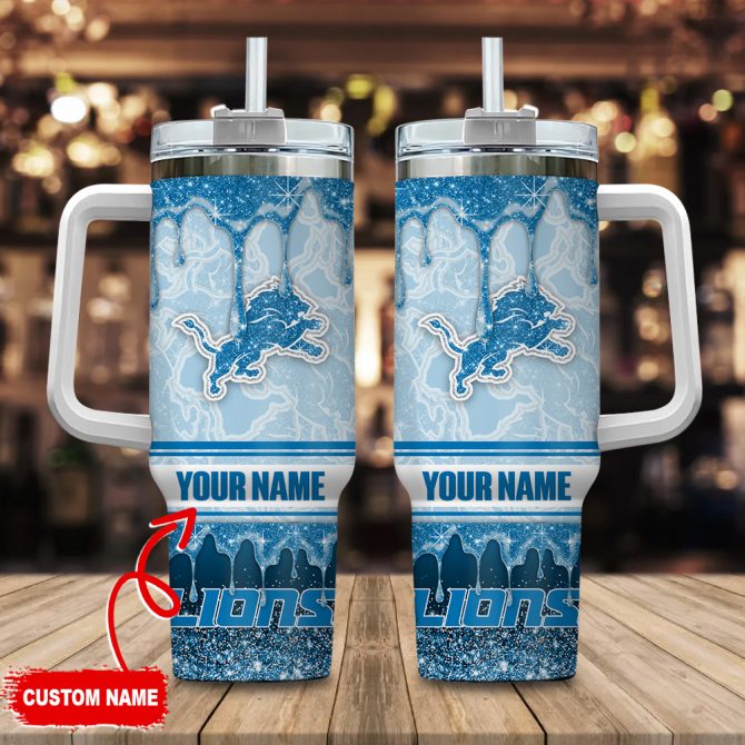 Custom Name Lion Insulated Tumbler with Handle & Straw - Personalized Gift