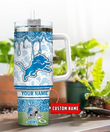 Custom Detroit Lions Personalized Tumbler Mug with Handle & Straw - Unique Gift