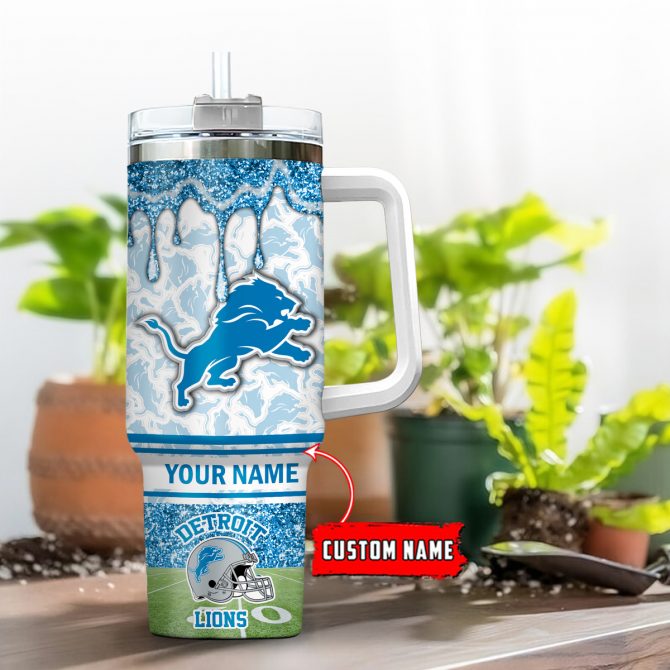 Personalized Detroit Lions Insulated Tumbler with Handle - Custom Name Gift