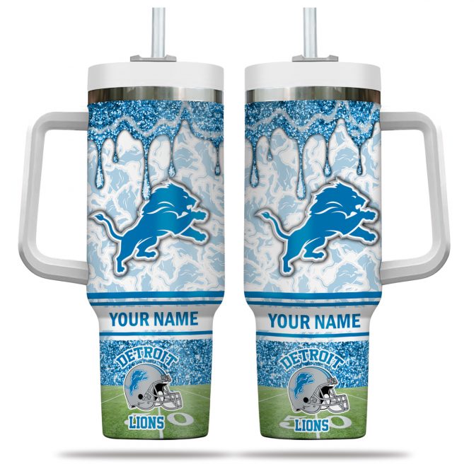 Personalized Detroit Lions Insulated Tumbler with Handle - Custom Name Gift - Image 2