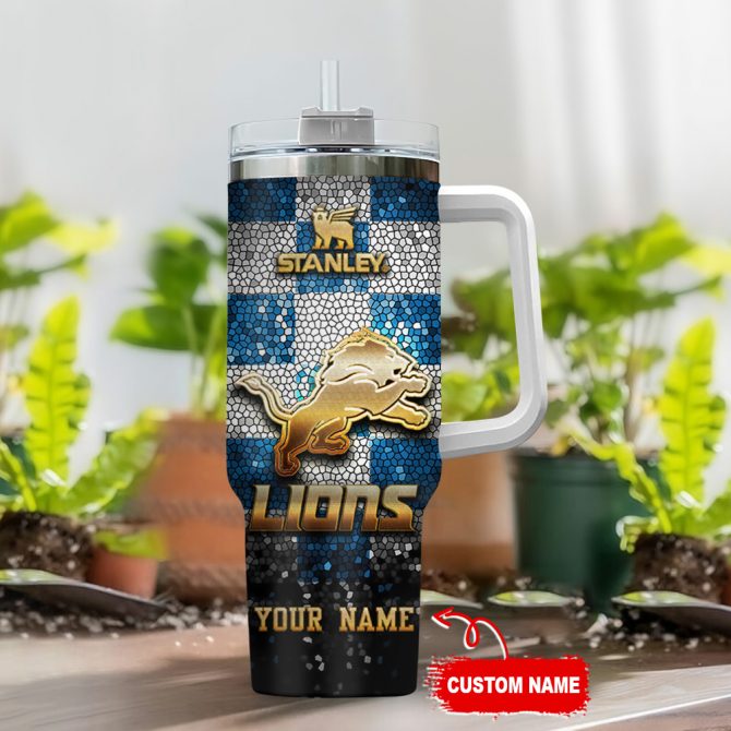 Custom Name Lion Tumbler - Personalized Travel Mug with Handle & Straw - Image 2