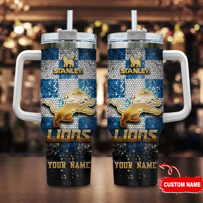 Custom Name Lion Tumbler - Personalized Travel Mug with Handle & Straw