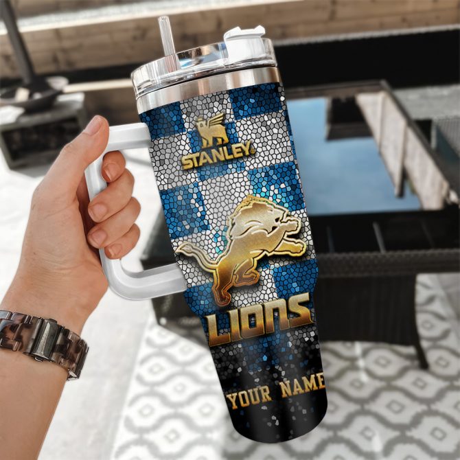 Custom Name Lion Tumbler - Personalized Travel Mug with Handle & Straw - Image 3