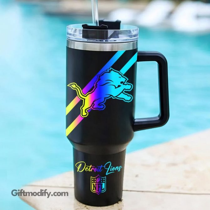 Personalized Rainbow Lion Tumbler with Handle - Customizable Name Travel Mug - Image 2