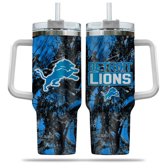Detroit Lions Camouflage Travel Tumbler with Handle - Stay Hydrated in Style