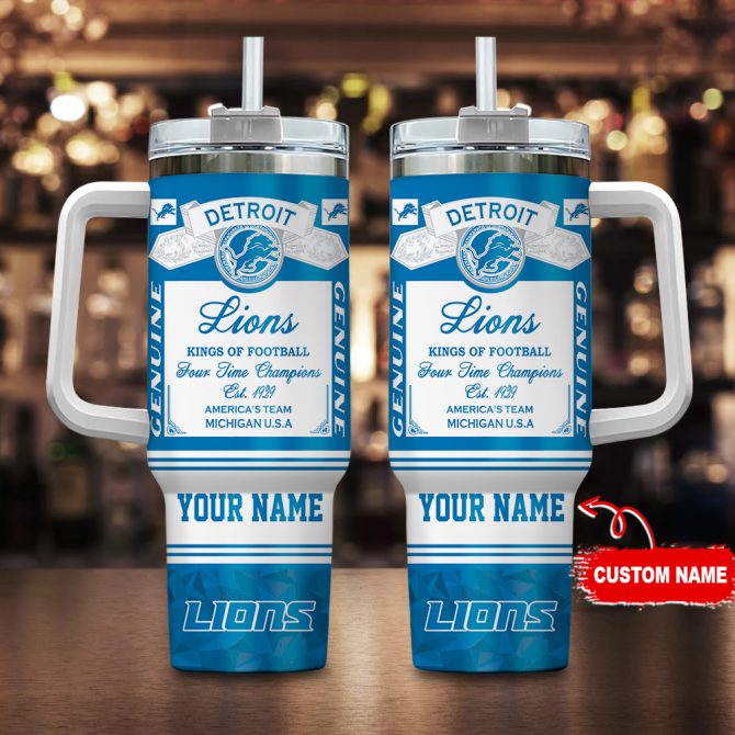 Personalized Detroit Lions Tumbler with Handle - Custom Name Gift for Fans