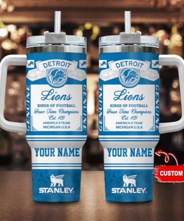 Custom Detroit Lions Tumbler with Handle - Personalized Football Fan Gift