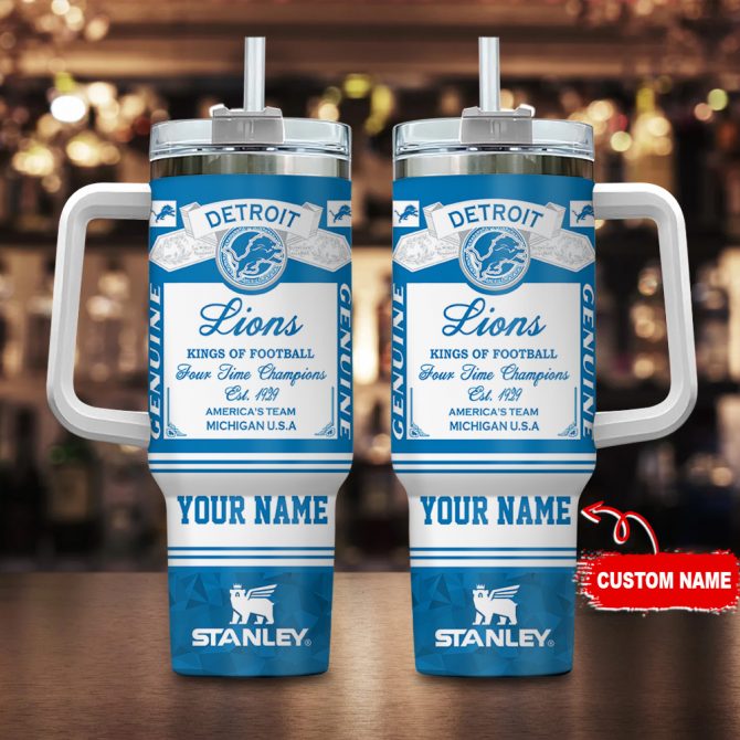 Custom Detroit Lions Tumbler with Handle - Personalized Football Fan Gift