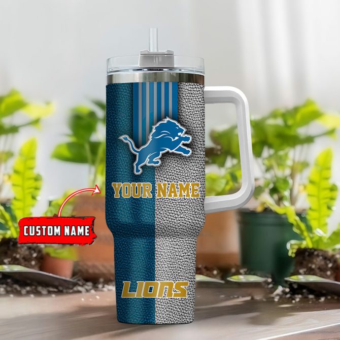 Customizable Lions Football Tumbler with Handle - Personalized Drinkware - Image 2