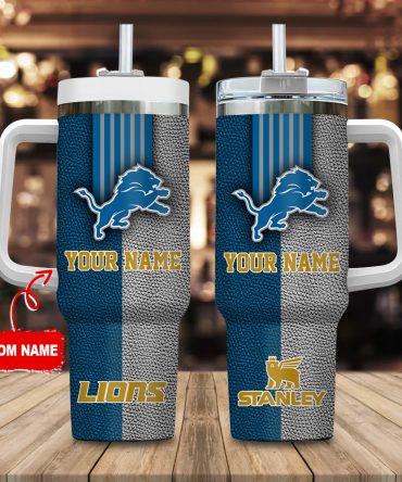 Customizable Lions Football Tumbler with Handle - Personalized Drinkware