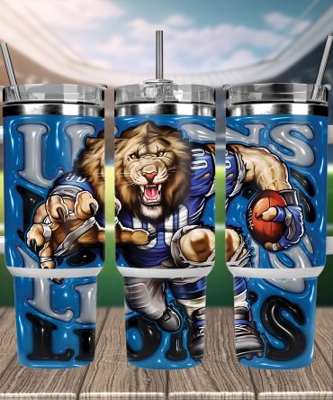 Lion-Themed Insulated Tumbler with Handle and Straw - Perfect for Sports Fans