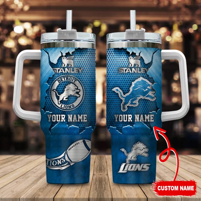 Custom Detroit Lions Tumbler with Handle - Personalized NFL Fan Gift