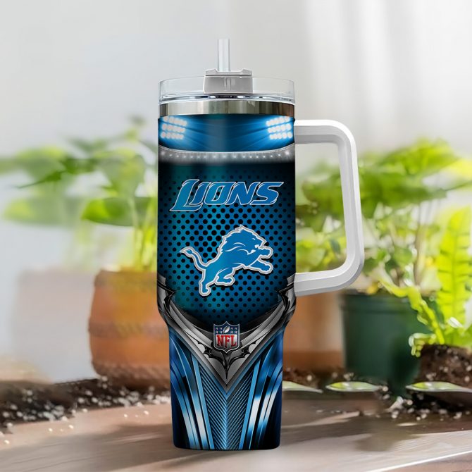 Personalized Lions Fan Tumbler with Handle & Straw - Custom Name Gift - Image 2