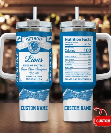 Custom Detroit Lions Tumbler - Personalized Football Fan Mug with Handle