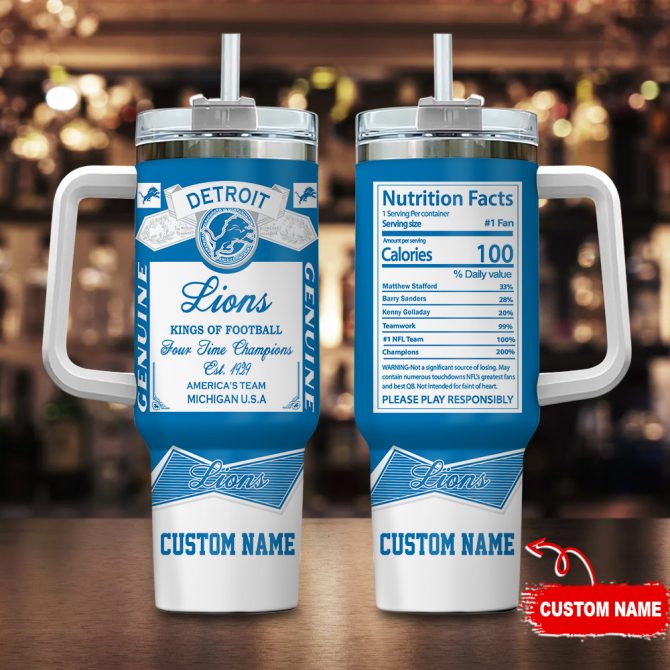 Custom Detroit Lions Tumbler - Personalized Football Fan Mug with Handle