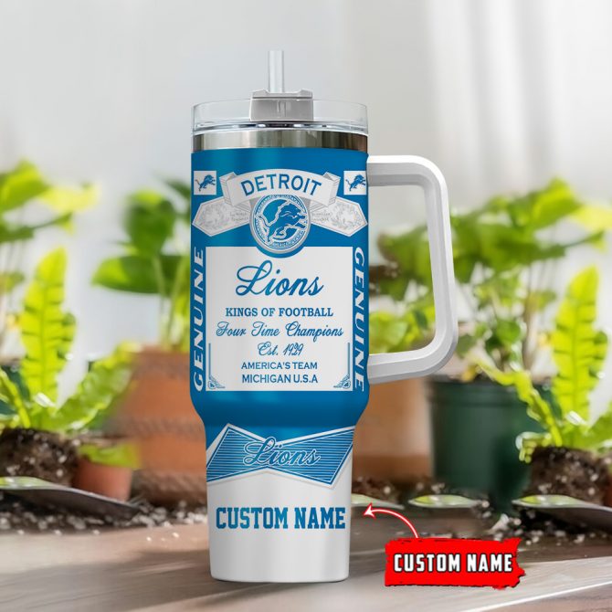 Custom Detroit Lions Tumbler - Personalized Football Fan Mug with Handle - Image 2