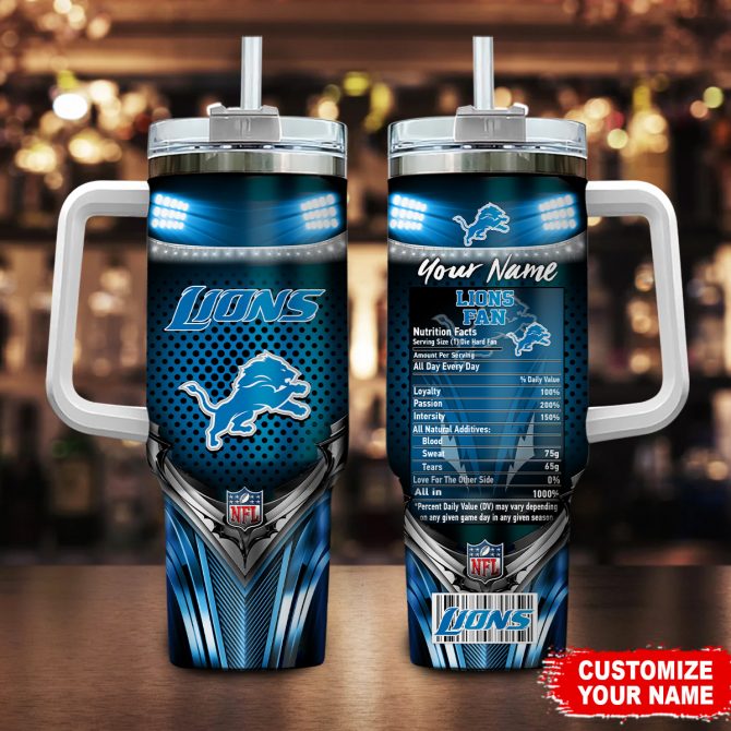Personalized Lions Fan Tumbler with Handle & Straw - Custom Name Gift