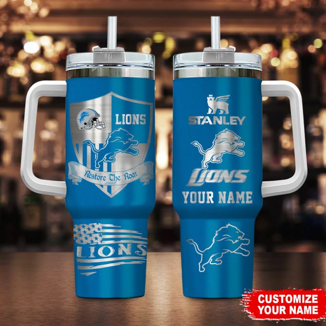 Customize Your Name Lions Tumbler - Insulated Drinkware with Handle & Straw
